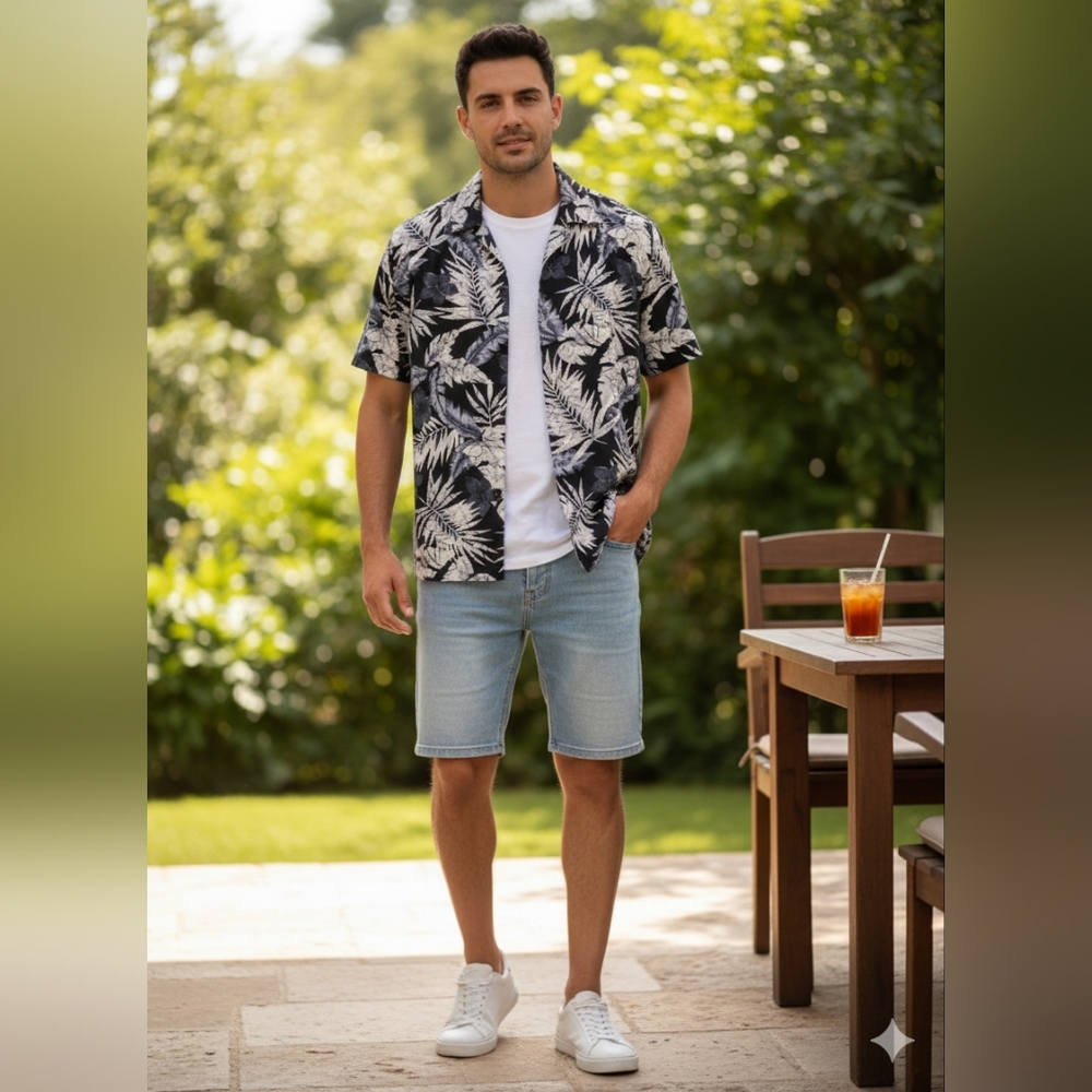 Men's Cactus Black Label Hawaiian Summer Cotton/Reon Shirt - Size Medium - EUC